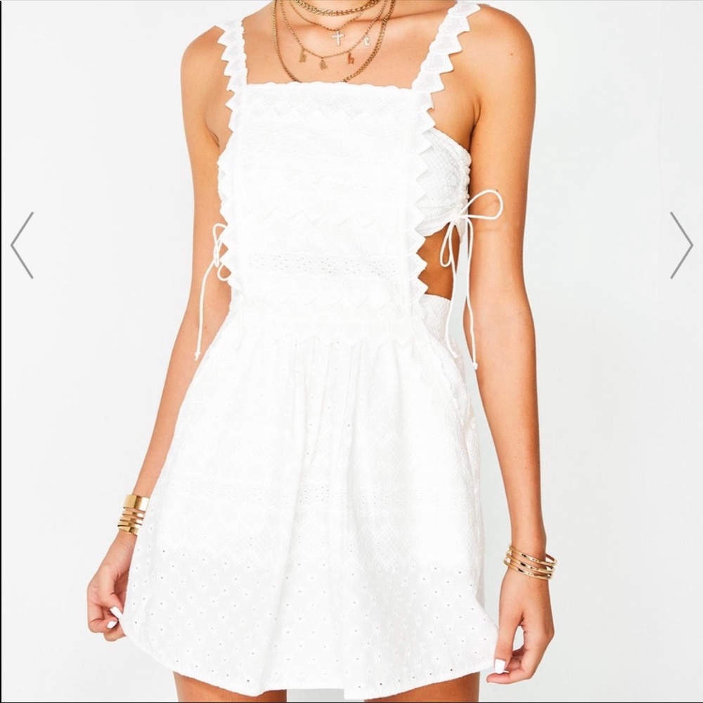 Charlotte Eyelet overall mini dress